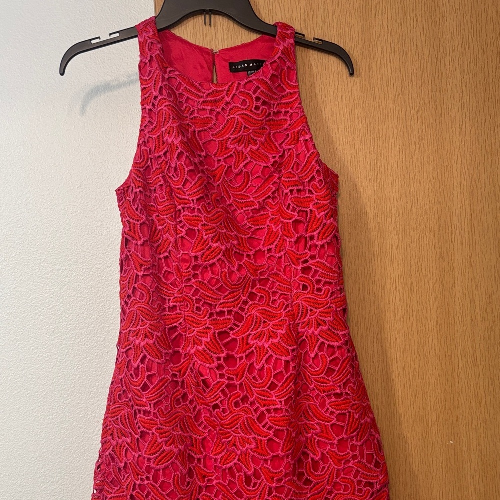 Aidan Mattox Red Lace Midi Dress